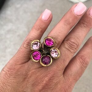 Avant garde paris purple flower ring adjustable bronze tone pewter